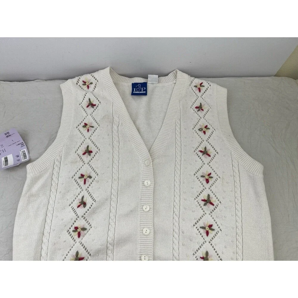 Vtg EP PRO Womens L Peplum Floral Knit Sweater Vest Romantic Cottagecord Spring‎ - Picture 5 of 11